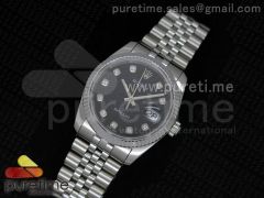 DateJust 116234 SS Black Textured Dial Diamond Markers on SS Bracelet SA3135