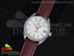 Aqua Terra 38.5mm SS White Textured Dial on Brown Leather Strap A8500