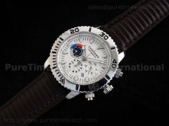 Quartz Chronograph SS White Dial on Brown Leather Strap