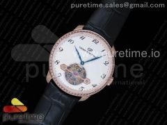 Girard-Perregaux 1966 Tourbillon RG White Dial Diamonds Bezel on Black Leather Strap