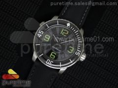 Fifty Fathoms SS Black Dial Green Markers Black Hands on Black Sail-canvas Strap A1315