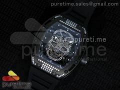 RM 052 Skull Watch PVD Full Paved Diamonds Skull Dial on Black Rubber Strap 6T51