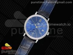 Portofino Automatic 37 SS M+F 1:1 Best Edition Blue Dial Diamonds Bezel on Blue Crocodile Strap A35111