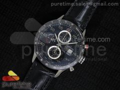 Carrera Calibre 1887 SS V6F 1:1 Best Edition Ceramic Bezel Black Dial on Black Leather Strap CAL1887