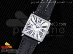 Master Square SS Ladies GF 1:1 Best Edition White Textured Dial on Black Leather Strap Swiss Quartz