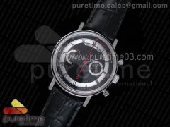 Classique Chrono SS Black Dial on Black Leather Strap Manual Winding Chrono Movement