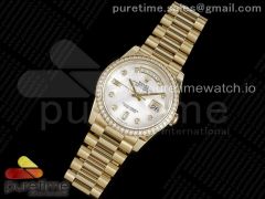 Day Date 36 YG 904L Steel Diamonds Bezel GMF 1:1 Best Edition Silver Diamonds Dial on YG Bracelet A2836