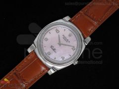 Cellini SS Pink MOP Dial Brown Leather Strap Swiss Quartz