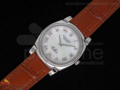 Cellini SS White MOP Roman Dial Brown Leather Strap Swiss Quartz