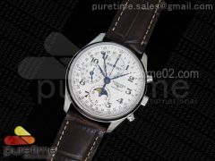 Master Moonphase Chronograph SS 40mm White Textured Dial on Black Leather Strap A7751