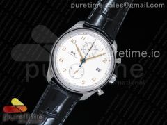 Portugieser Chrono Classic 42 IW3903 YLF Best Edition White Dial Gold Markers on Black Leather Strap A7750