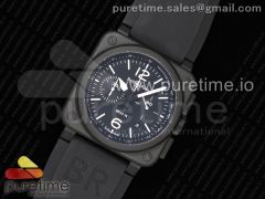 BR 03-94 Chrono PVD Black Dial White Markers on Black Rubber Strap A7750 (Free Nylon Strap)