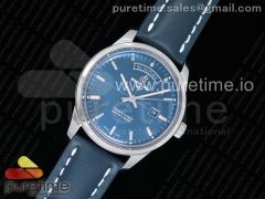 Breitling Transocean Day & Date Automatic SS Blue Dial on Blue Leather Strap A2836