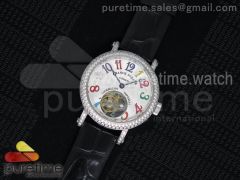 Color Dreams Tourbillon SS Diamond Bezel Arabic Numerals Markers on Black Croco Leather Strap