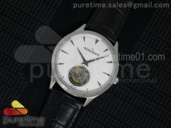 Master Ultra Thin Tourbillon SS White Dial on Black Leather Strap
