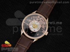 Metiers D'Art 40mm RG Black Sakura Dial on Brown Leather Strap A2824