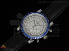 Grand Complications Quartz Chronograph SS White Dial Blue Ruby Bezel