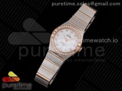 Constellation Ladies SS/RG 28mm AF 1:1 Best Edition Diamonds Bezel White Dial Diamonds Markers on SS/RG Bracelet ETA Quartz