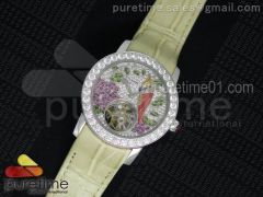 I Giardini Di Bulgari Tourbillon Full Paved Diamonds SS Diamonds Dial on Beige Leather Strap