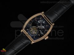 Malte Regulator Tourbillon Rose Gold Black Dial Leather Strap