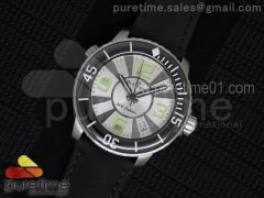 Fifty Fathoms SS White Dial Green Markers Black Hands on Black Sail-canvas Strap A1315