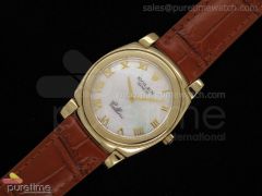 Cellini YG Grey Dial Roman Markers Brown Leather Strap Swiss Quartz