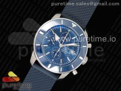 SuperOcean Heritage ii 46mm Chronograph SS Blue Dial Blue Ceramic Bezel on Blue Rubber Strap A7750