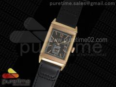 Reverso Ultra Thin Duoface RG Black Dial Stick Markers on Black Leather Strap Ronda Quartz