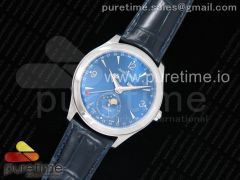 Master Calendar OMF 1:1 Best Edition Blue Textured Dial on Blue Leather Strap A866