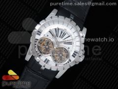 Excalibur RDDBEX0250 REAL Double Flying Tourbillon SS JBF White Dial on Black Croco Leather Strap