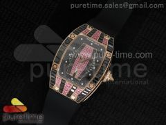 RM 007 Lady RG Full Paved Black Crystal Case Diamonds Dial on Black Rubber Strap 6T51