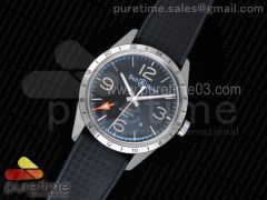 BR 123 GMT 24H SS Black Dial on Black Rubber Strap A2836