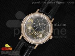 Tradition 7027 RG Black Dial on Black Leather Strap A23J