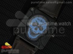 BR 01 Skull PVD Blue Dial on Black Leather Strap MIYOTA 9015 (Free Rubber Strap)