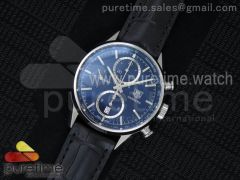 Carrera CAL1887 Chronograph SS V6F 1:1 Best Edition Blue Dial on Black Leather Strap CAL1887