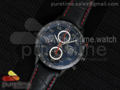 Carrera Calibre 1887 PVD V6F 1:1 Best Edition Ceramic Bezel Black Dial on Black Leather Strap CAL1887