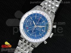 Navitimer World SS GMT Blue Dial on SS Bracelet A7750