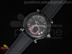 Happy Heart Black Ceramic Black Dial PVD Bezel on Black Rubber Strap Swiss Ronda Quartz