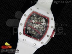 RM061 White Ceramic Red Inner Bezel Skeleton Dial on White Rubber Strap MIYOTA8215