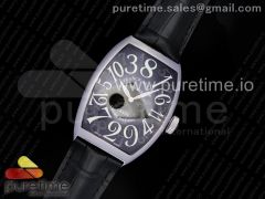 Crazy Hours Real Jumping Hour SS OXF Black Dial White Markers on Black Leather Strap A23J