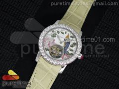 I Giardini Di Bulgari Tourbillon SS Parrot Dial Diamonds Bezel on Beige Croco Strap