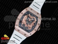 RM 51-01 RG Tiger & Dragon Diamonds Bezel KVF Best Edition on Whtie Rubber Strap MIYOTA8215