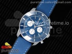 Superocean Heritage II B01 Chronograph 44 SS Blue/White Dial on Blue Leather Strap A7750