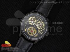 Giga Tourbillon PVD Black Skeleton Dial on Black Leather Strap A23J