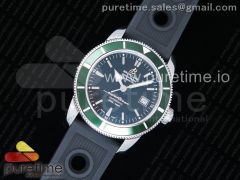 SuperOcean Heritage ii B20 42mm SS OMF 1:1 Best Edition Green Bezel Black Dial on Black Rubber Strap A2824 (Free Extra Strap)