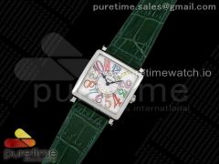 Master Square SS Ladies ZF 1:1 Best Edition White Colorful Arabic Dial on Green Leather Strap Ronda Quartz