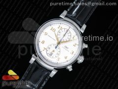 Da Vinci Chrono IW3934 SS YLF 1:1 Best Edition White Dial Gold Markers on Black Leather Strap A7750