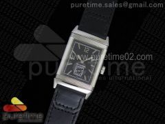 Reverso Ultra Thin Duoface SS Black Dial Stick Markers on Black Leather Strap Ronda Quartz