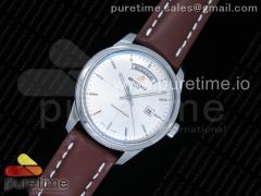 Breitling Transocean Day & Date Automatic SS White Dial on Brown Leather Strap A2836