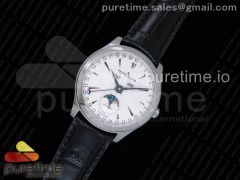 Master Calendar OMF 1:1 Best Edition White Dial Black Markers on Black Leather Strap A866
